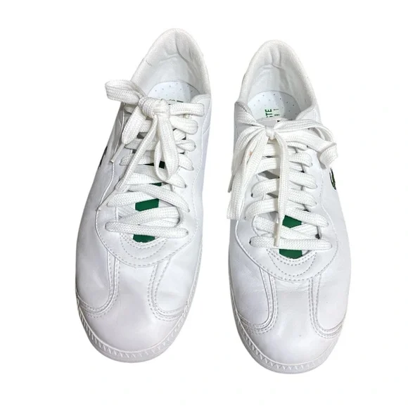 181. 🐊Lacoste White lace up Sneakers with Green Details mens size 12